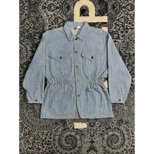 Vintage 1980s Women's Hickory Stripe Denim Chore Jacket Made In USA Size Small